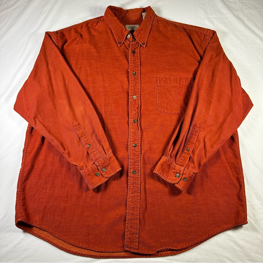 St Johns Bay Corduroy Shirt Mens XL Dark Orange Long Sleeve Button Up